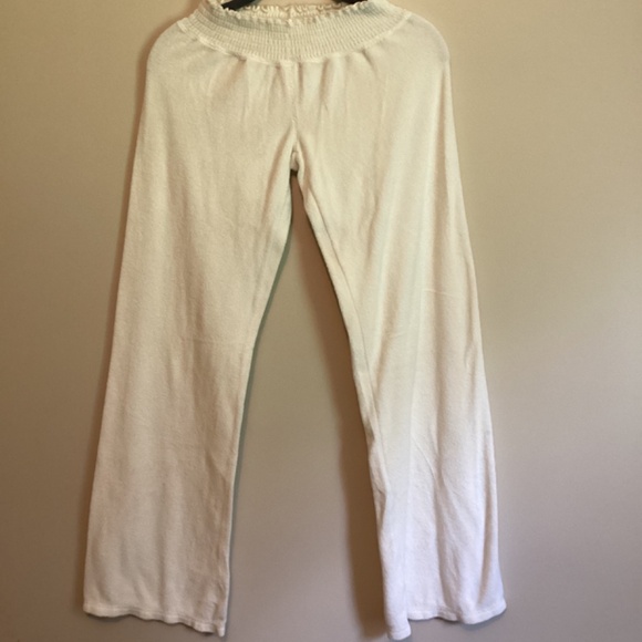 💕 Victoria Secret Pink Terry y2k white pants puppy 🐶 stretchy Sm 15-19”wx31 - Picture 2 of 3